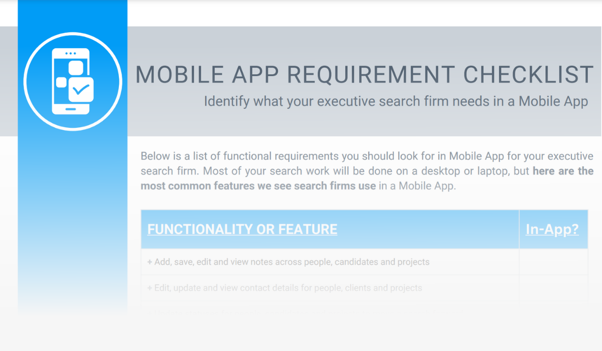 Mobile App Check List For Executive Search Software and Search Firms