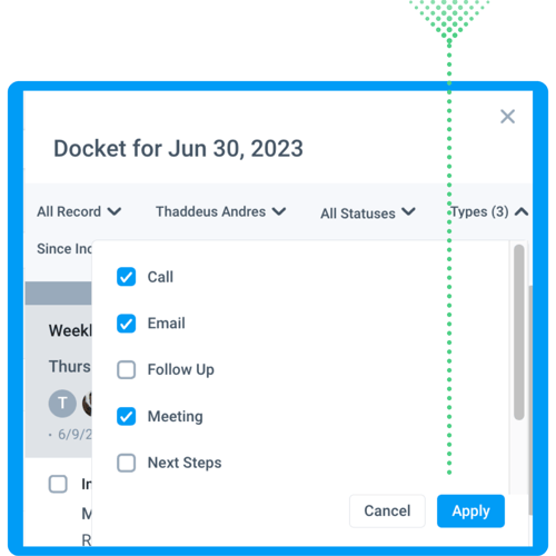 Docket settings view