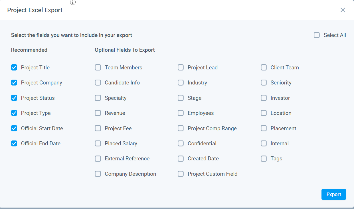 Project-excel-export